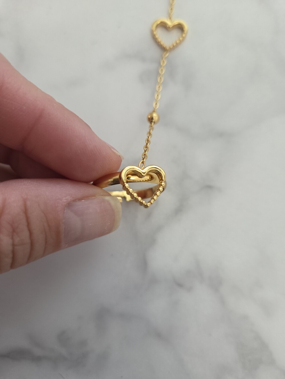 Gold Heart Hand Chain Bracelet Ring Combo Stainless Steel - Picture 11 of 13